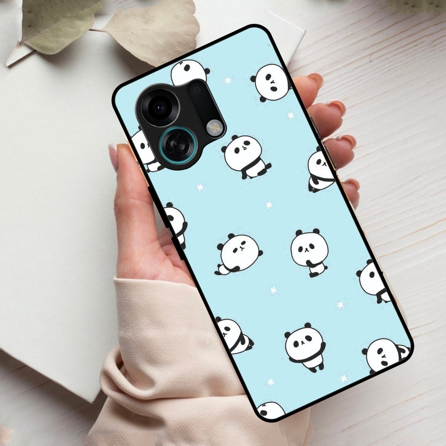 Cute Panda Blue Glass Case Cover For Oppo
