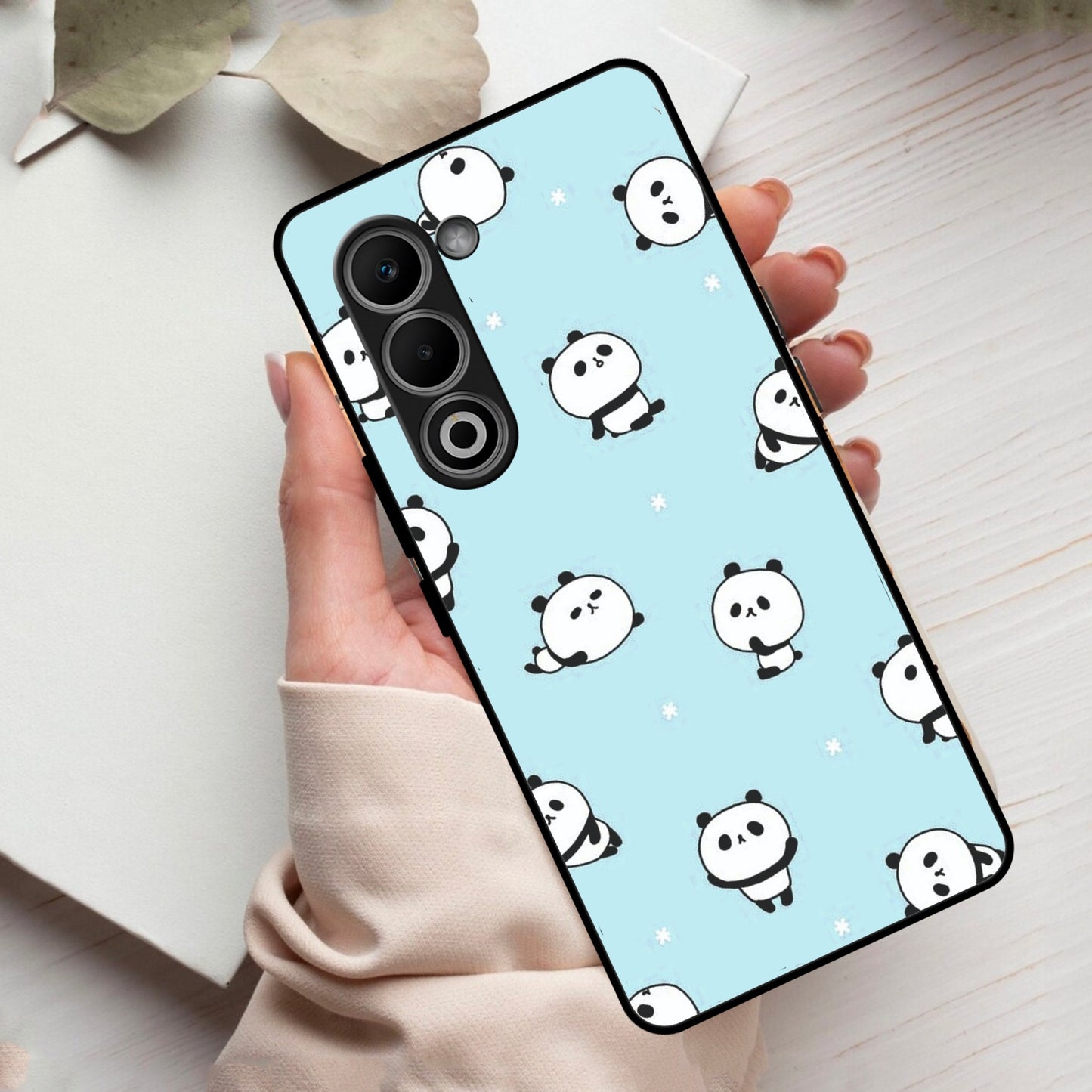 Cute Panda Blue Glass Case Cover For Oppo