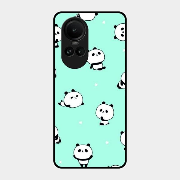 Cute Panda Blue Glass Case Cover For Oppo Reno 10 5G