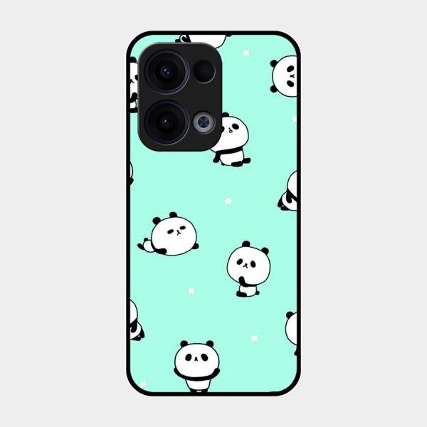Cute Panda Blue Glass Case Cover For Oppo Reno 13 5G