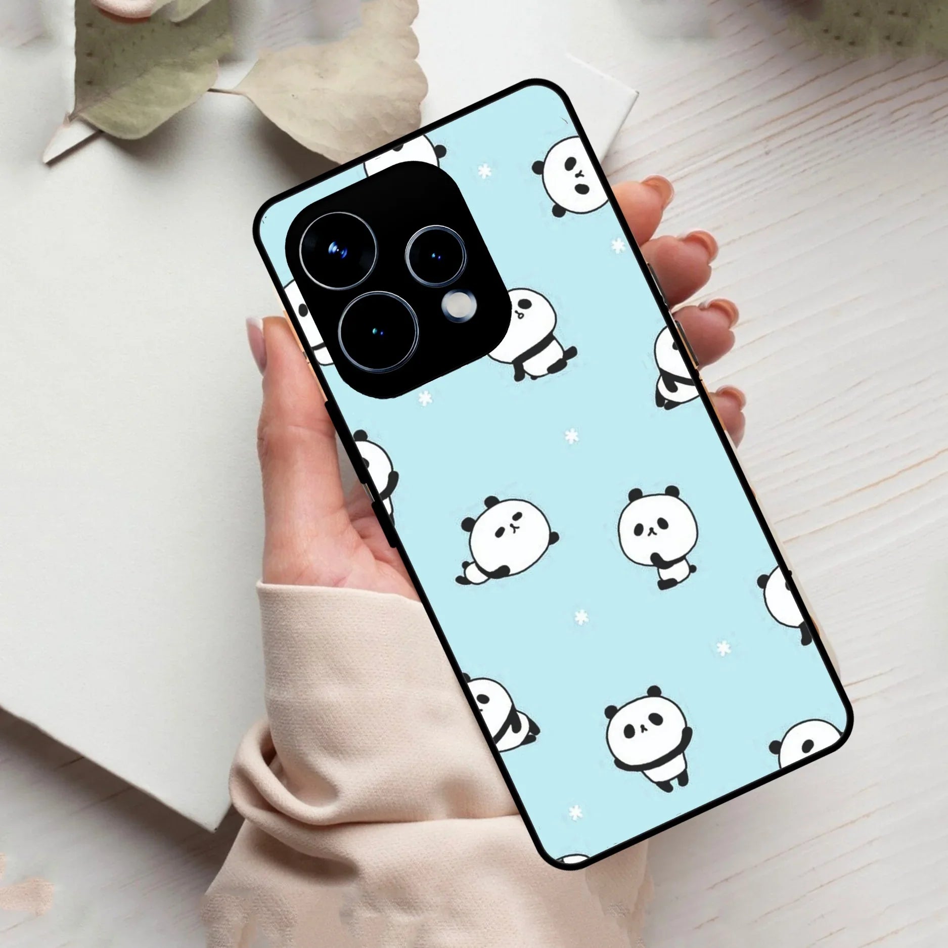 Cute Panda Blue Glass Case Cover For Oppo