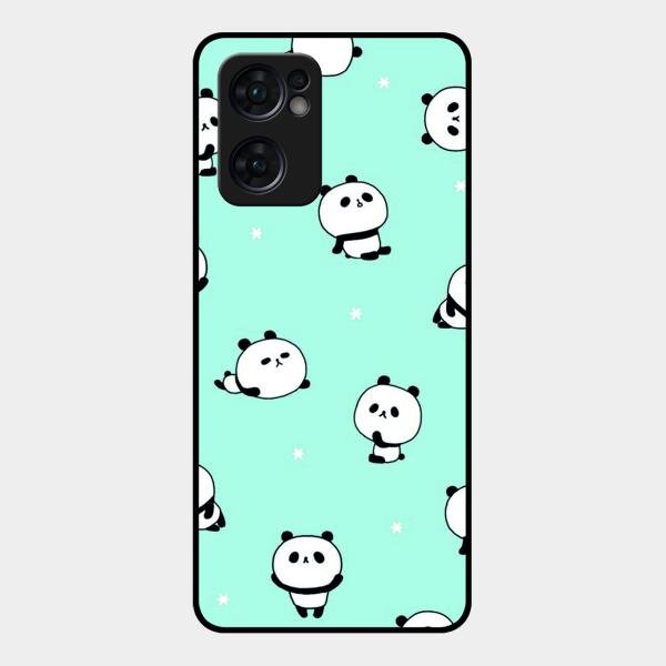 Cute Panda Blue Glass Case Cover For Oppo Reno 7 5G