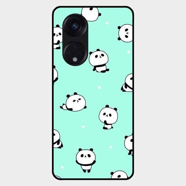 Cute Panda Blue Glass Case Cover For Oppo Reno 8T 5G