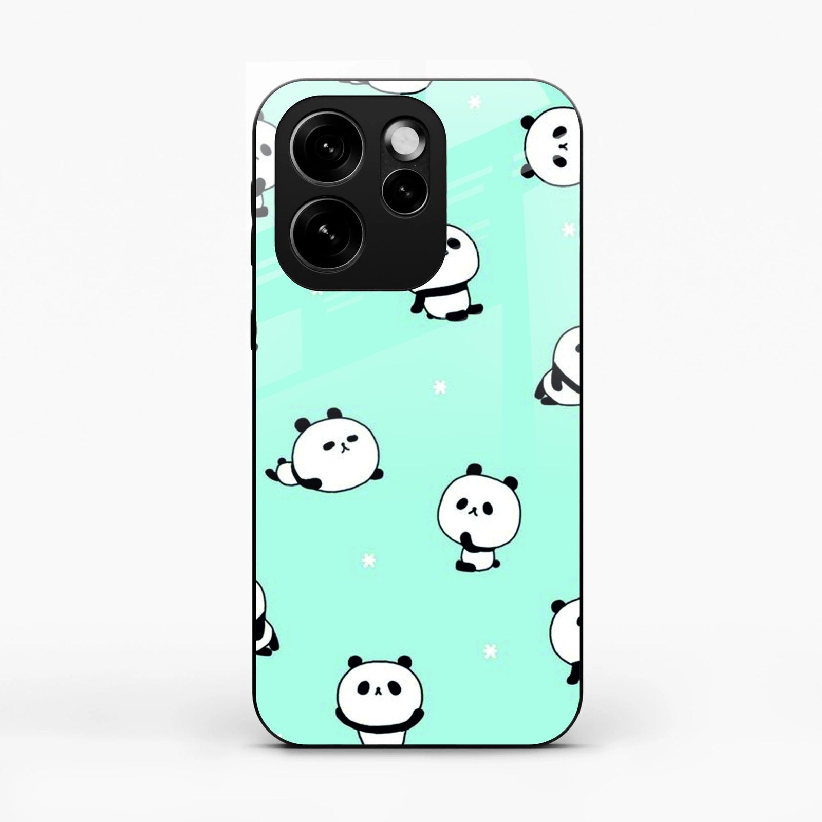 Cute Panda Blue Glass Case Cover For Oppo Reno15 Pro Mini 5G