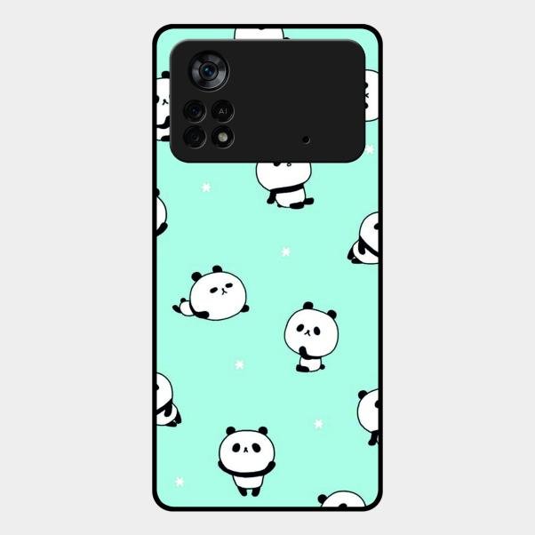 Cute Panda Blue Glass Case Cover For Poco X4 Pro 5G