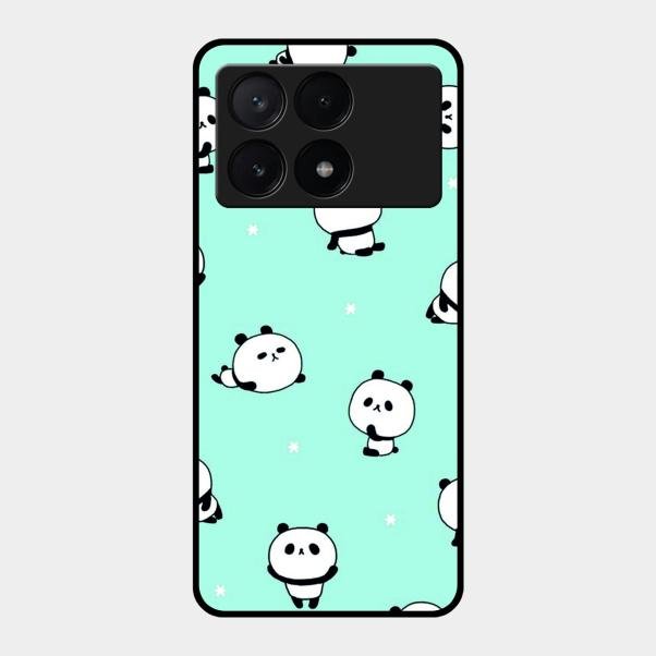 Cute Panda Blue Glass Case Cover For Poco X6 Pro 5G