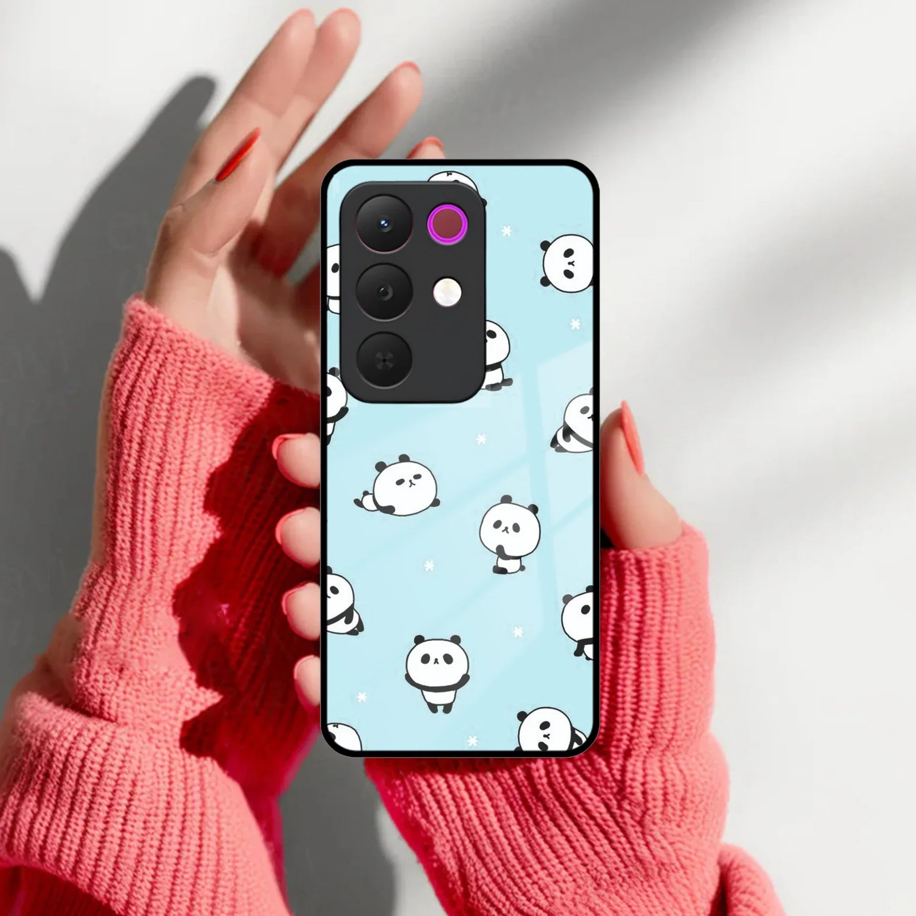 Cute Panda Blue Glass Case Cover For Realme/Narzo