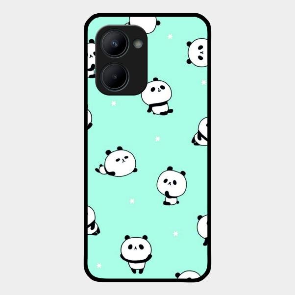 Cute Panda Blue Glass Case Cover For Realme C33 2023