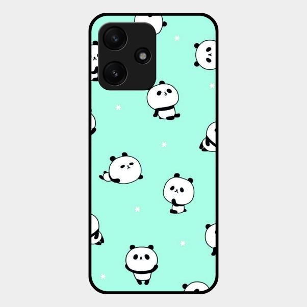Cute Panda Blue Glass Case Cover For Redmi 12 5G