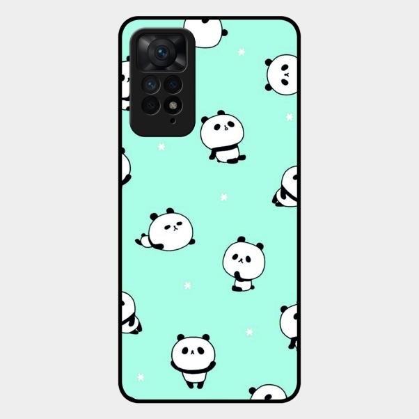 Cute Panda Blue Glass Case Cover For Redmi Note 11 Pro 5G