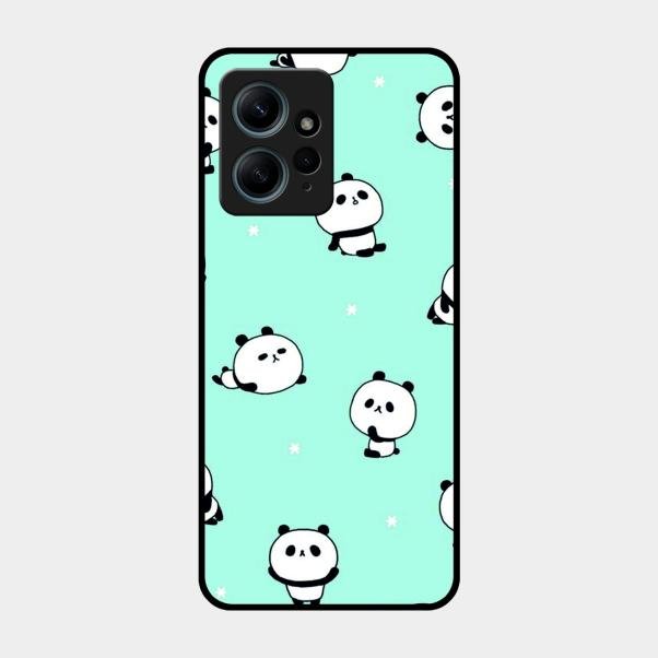 Cute Panda Blue Glass Case Cover For Redmi Note 12 4G