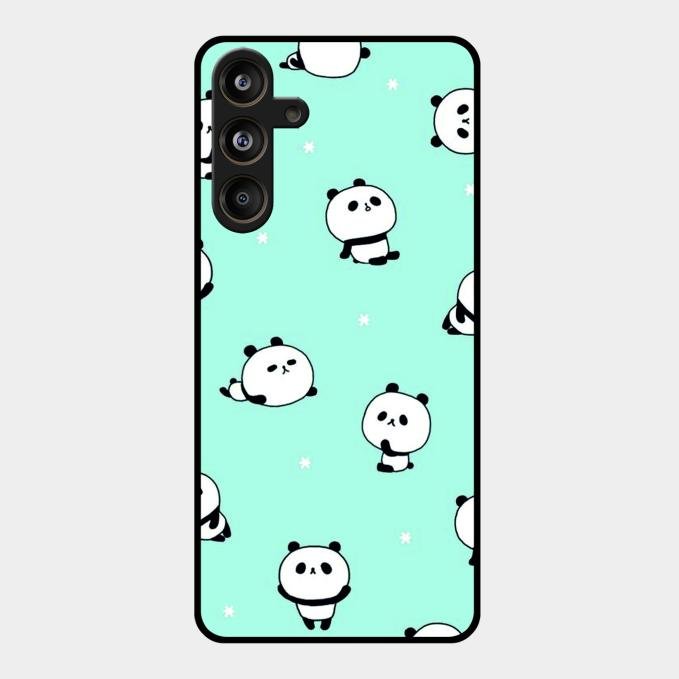 Cute Panda Blue Glass Case Cover For Samsung Galaxy M55 5G