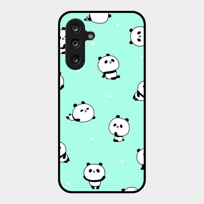Cute Panda Blue Glass Case Cover For Samsung Galaxy M55S 5G