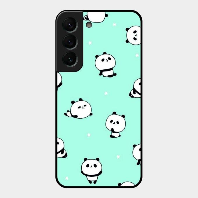 Cute Panda Blue Glass Case Cover For Samsung Galaxy S22 Plus 5G