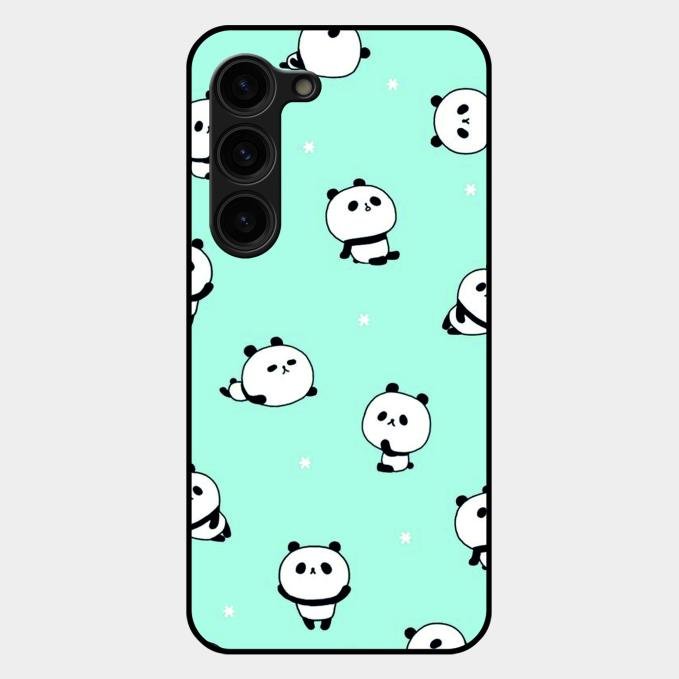 Cute Panda Blue Glass Case Cover For Samsung Galaxy S23 Plus 5G