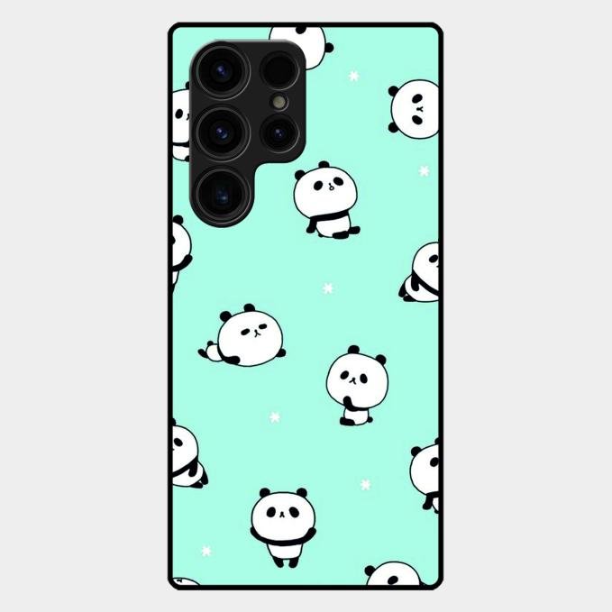 Cute Panda Blue Glass Case Cover For Samsung Galaxy S23 Ultra 5G