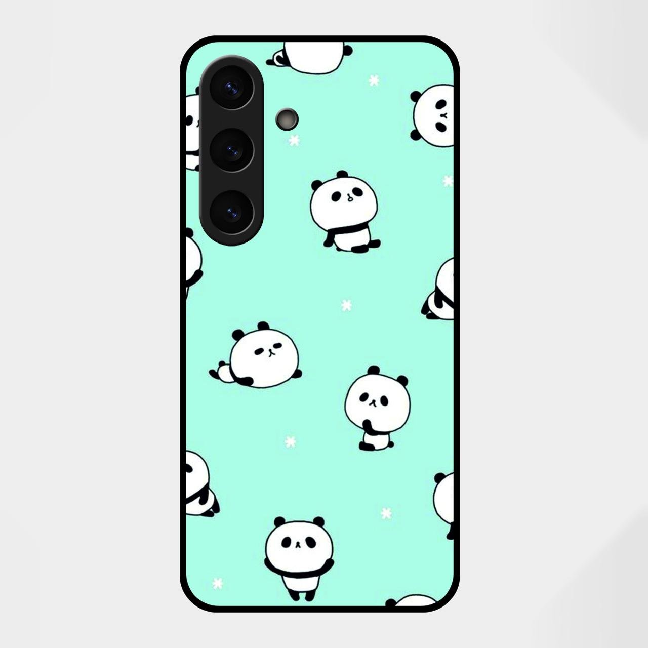 Cute Panda Blue Glass Case Cover For Samsung Galaxy S25 FE 5G