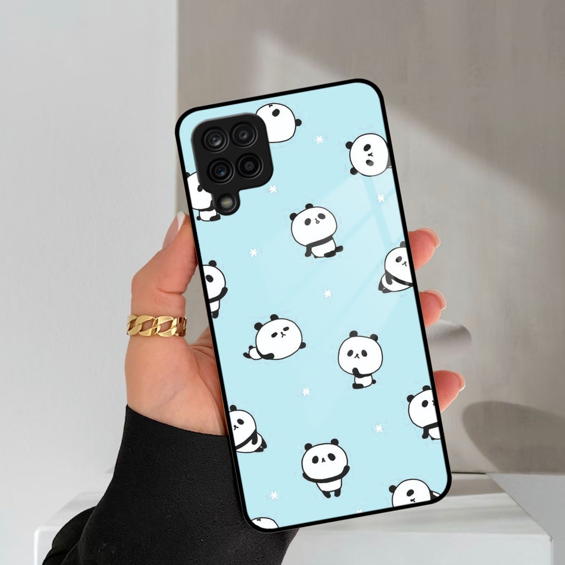 Cute Panda Blue Glass Case Cover For Samsung Galaxy M42 5G
