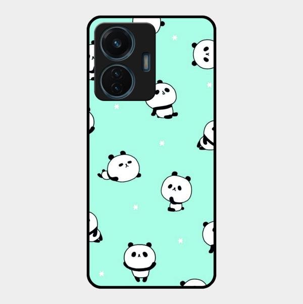 Cute Panda Blue Glass Case Cover For Vivo T1 44W 4G