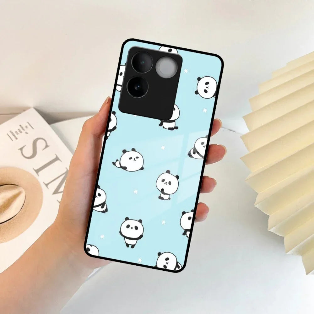 Cute Panda Blue Glass Case Cover For Vivo - ShopOnCliQ