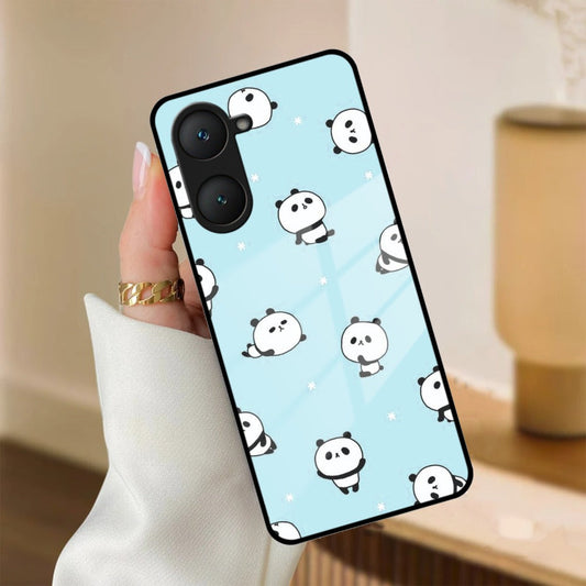 Cute Panda Blue Glass Case Cover For iQOO