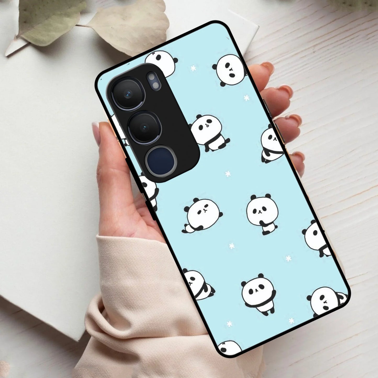 Cute Panda Blue Glass Case Cover For Vivo - ShopOnCliQ