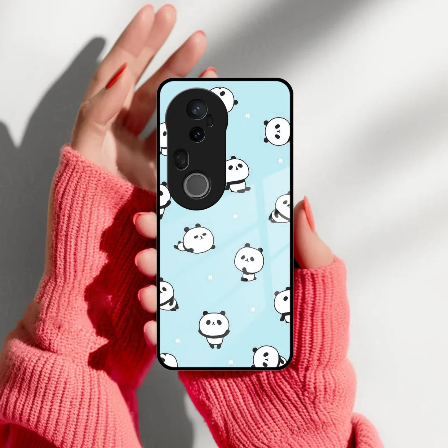 Cute Panda Blue Glass Case Cover For Vivo - ShopOnCliQ