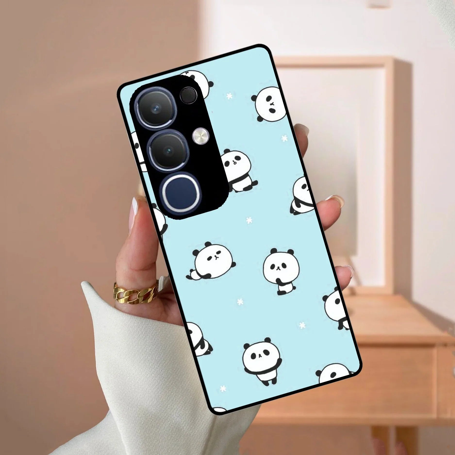 Cute Panda Blue Glass Case Cover For Vivo - ShopOnCliQ
