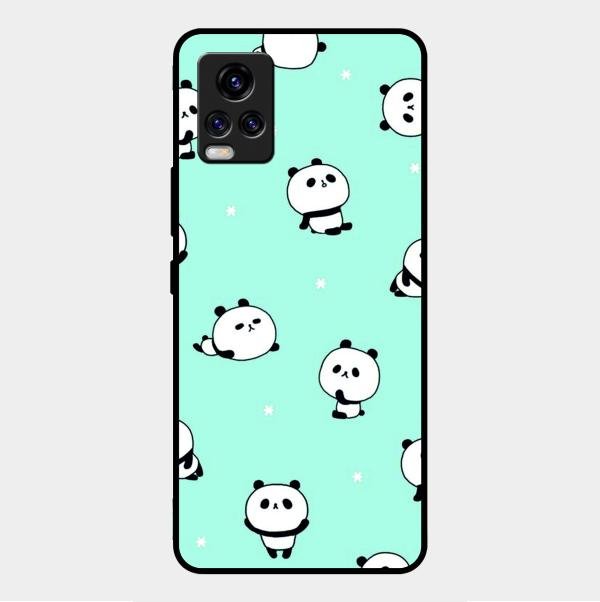 Cute Panda Blue Glass Case Cover For Vivo V20 Pro 5G