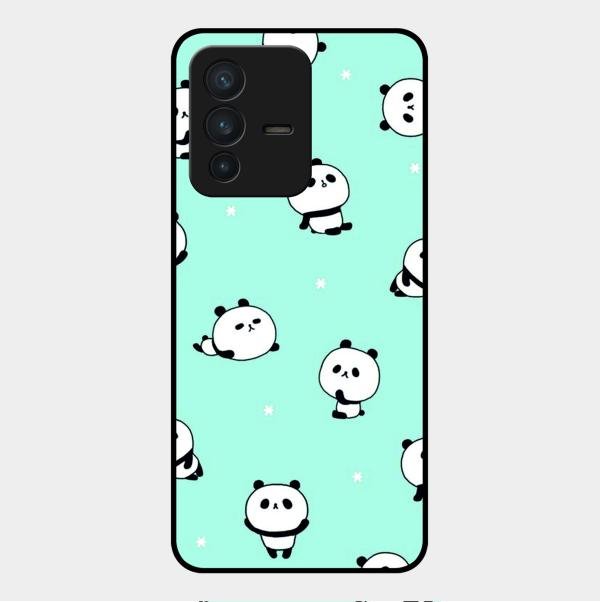Cute Panda Blue Glass Case Cover For Vivo V23 5G