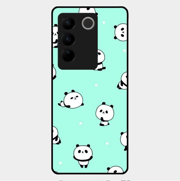 Cute Panda Blue Glass Case Cover For Vivo V27 Pro 5G