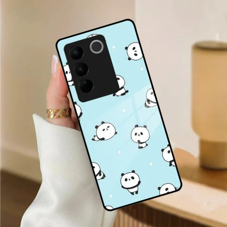 Cute Panda Blue Glass Case Cover For Vivo - ShopOnCliQ