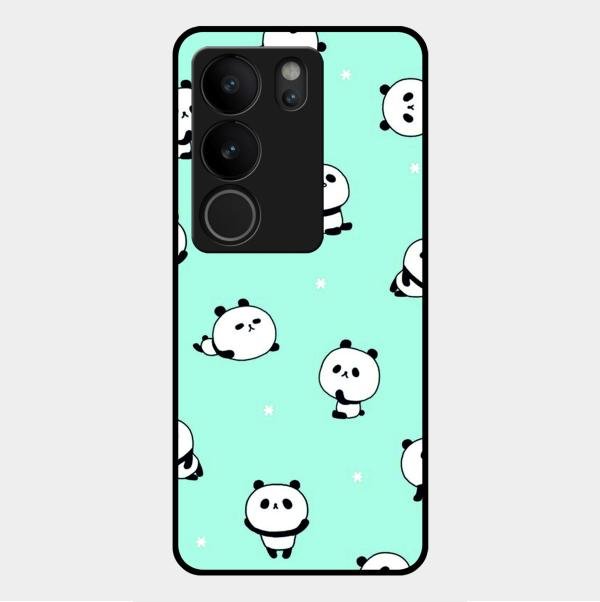 Cute Panda Blue Glass Case Cover For Vivo V29 Pro 5G