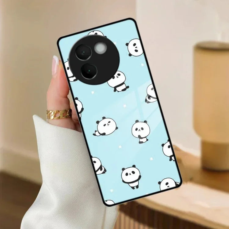Cute Panda Blue Glass Case Cover For Vivo - ShopOnCliQ