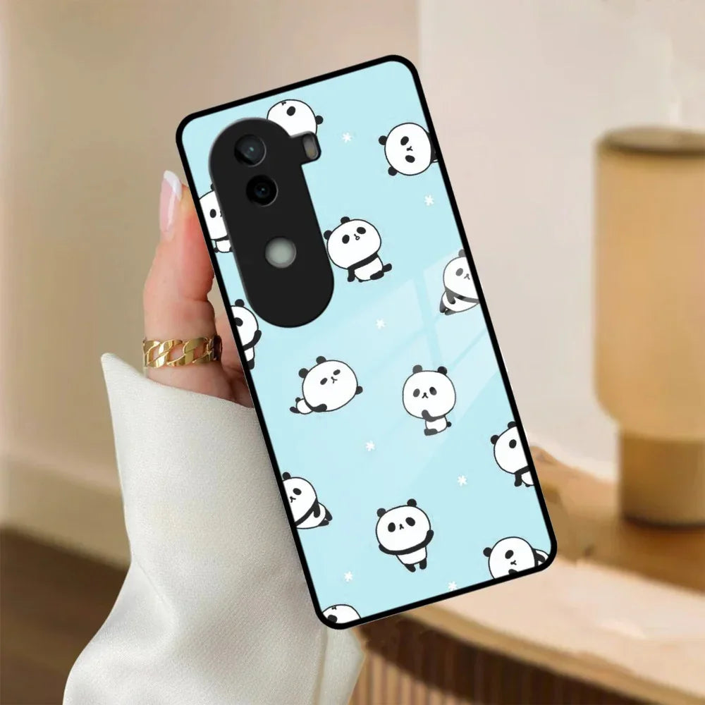 Cute Panda Blue Glass Case Cover For Vivo - ShopOnCliQ