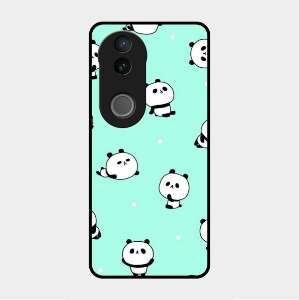 Cute Panda Blue Glass Case Cover For Vivo V50E 5G