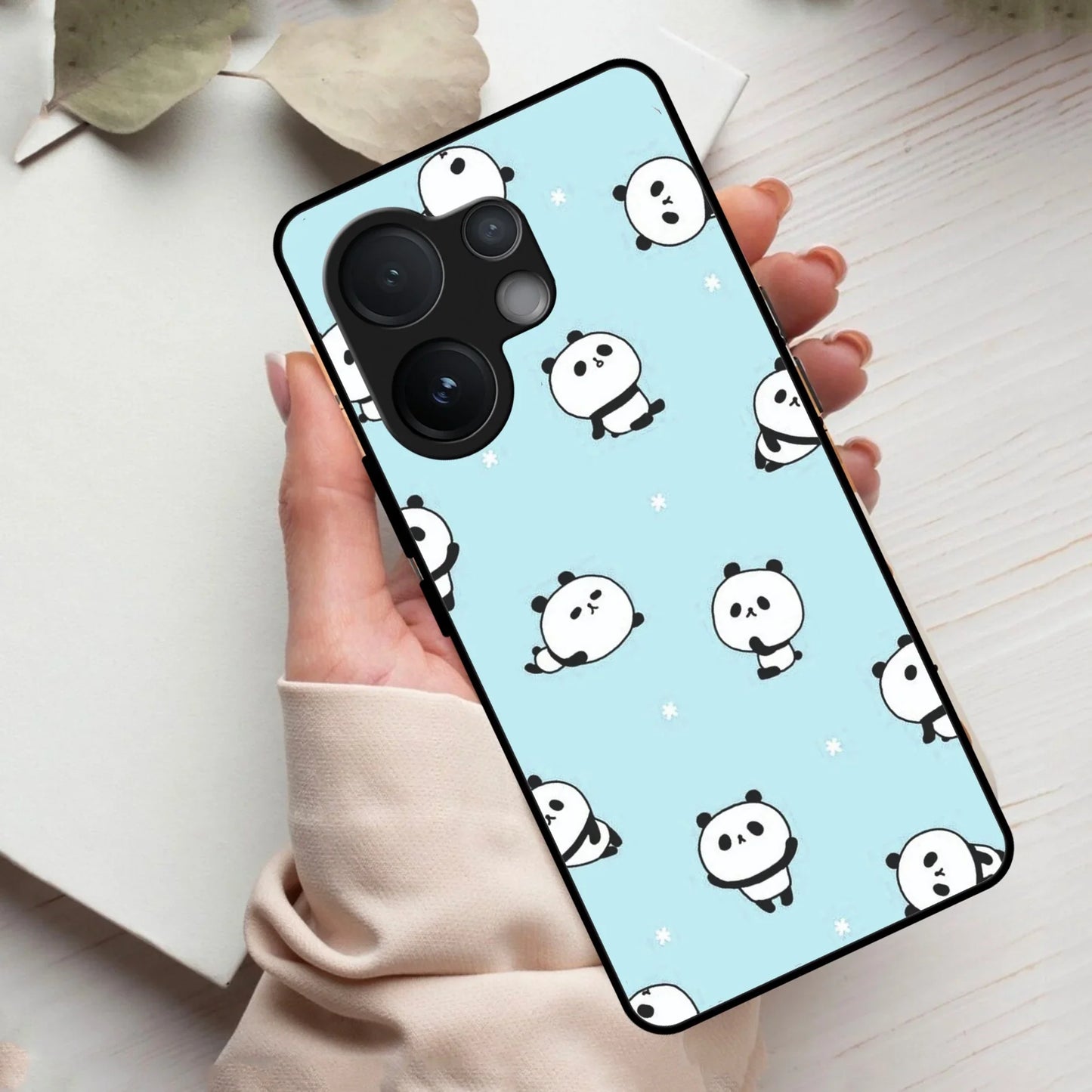 Cute Panda Blue Glass Case Cover For Vivo - ShopOnCliQ