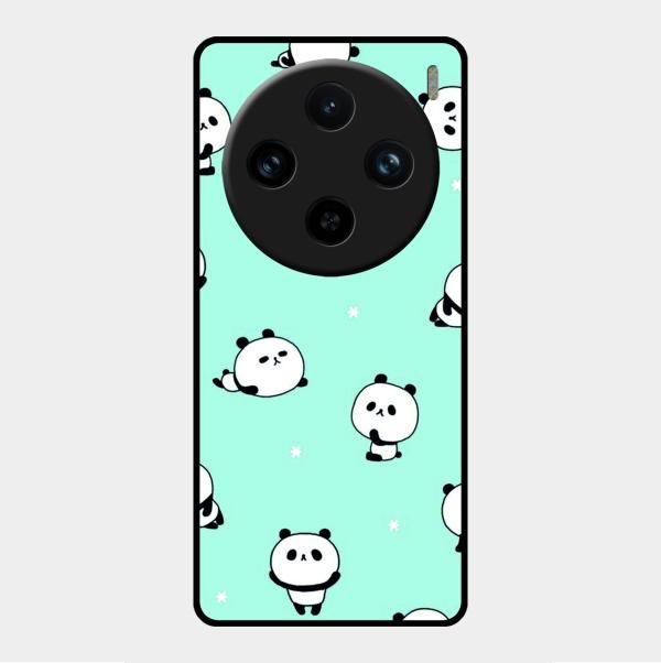 Cute Panda Blue Glass Case Cover For Vivo X100 Pro 5G