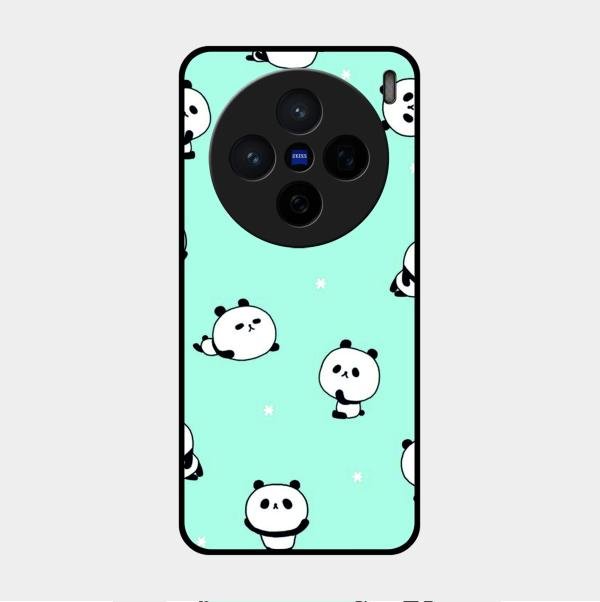 Cute Panda Blue Glass Case Cover For Vivo X200 5G