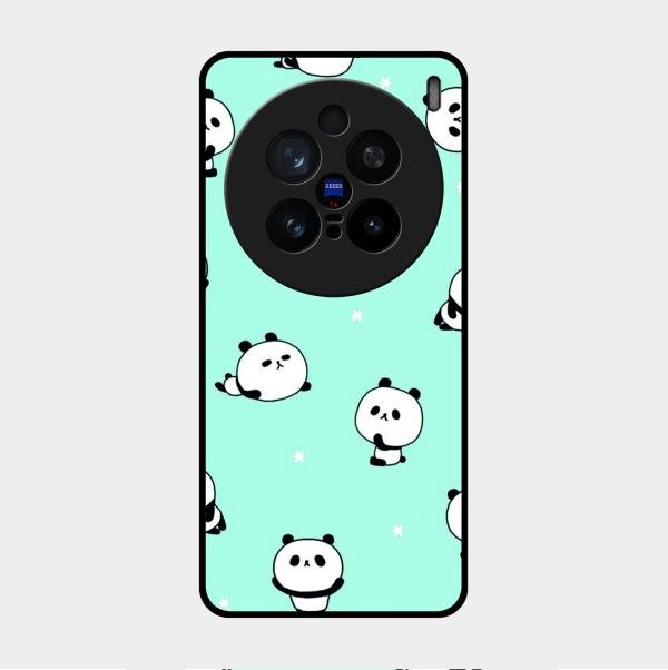 Cute Panda Blue Glass Case Cover For Vivo X200 Pro 5G