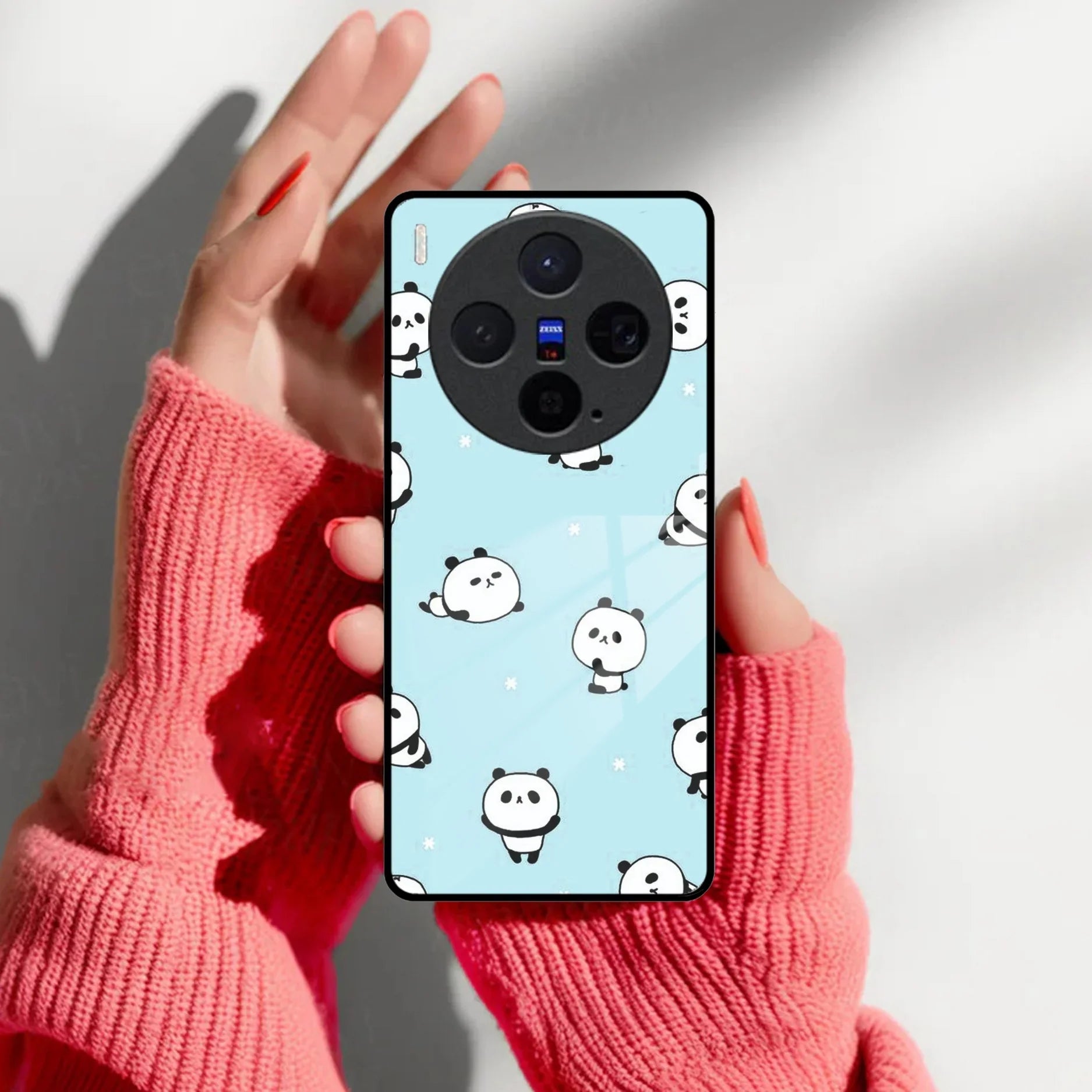 Cute Panda Blue Glass Case Cover For Vivo