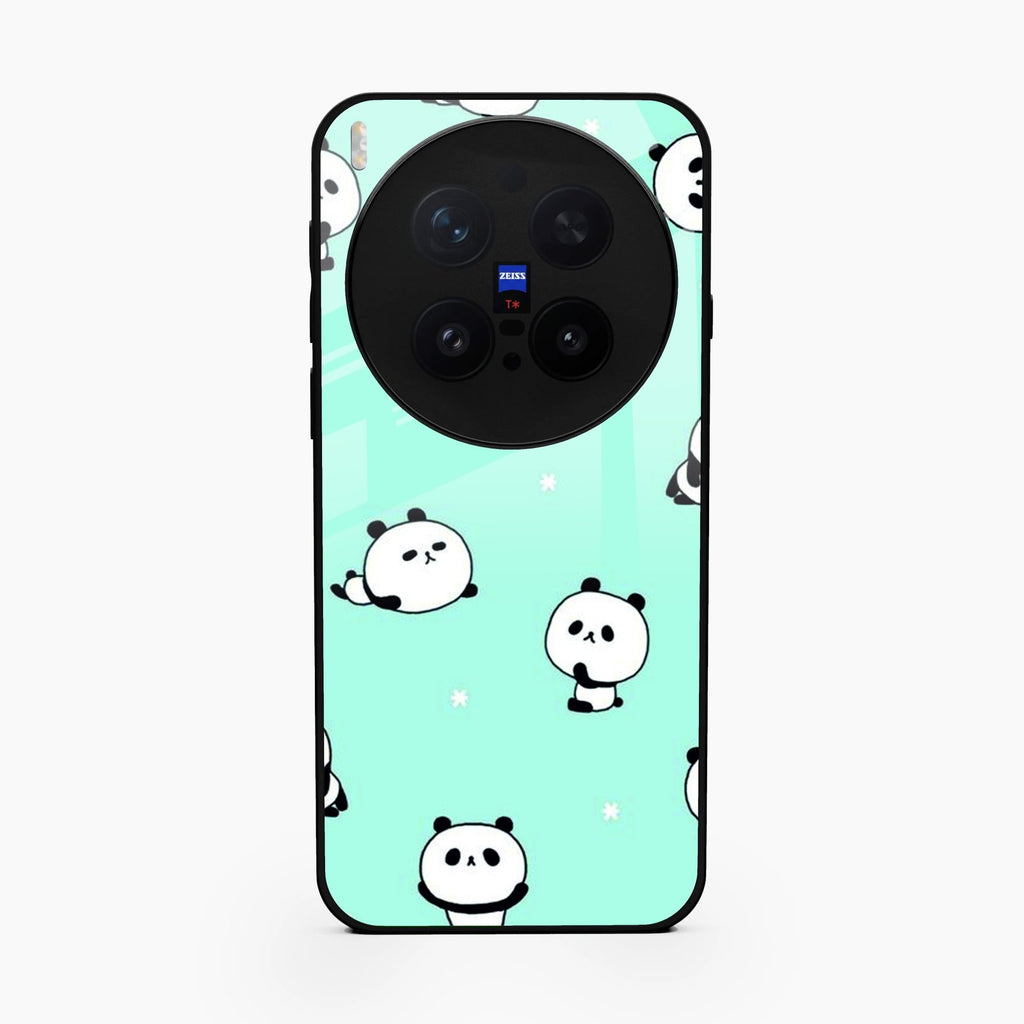 Cute Panda Blue Glass Case Cover For Vivo X300 Pro 5G
