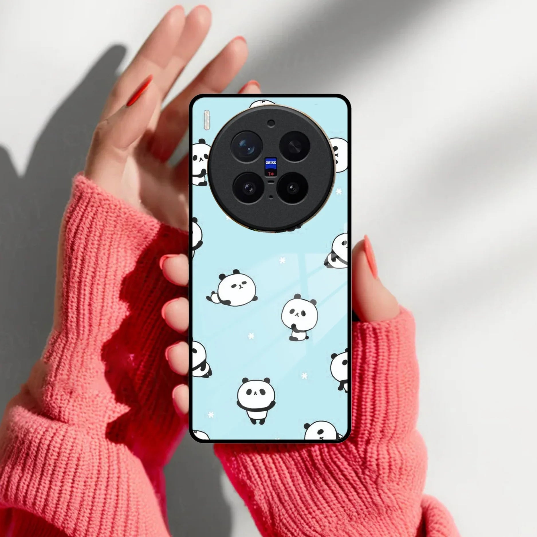 Cute Panda Blue Glass Case Cover For Vivo