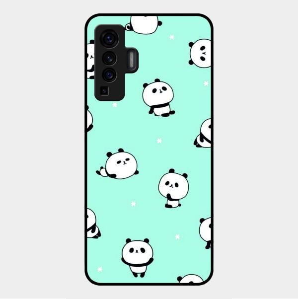 Cute Panda Blue Glass Case Cover For Vivo X50 5G