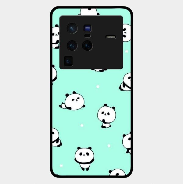 Cute Panda Blue Glass Case Cover For Vivo X80 Pro 5G