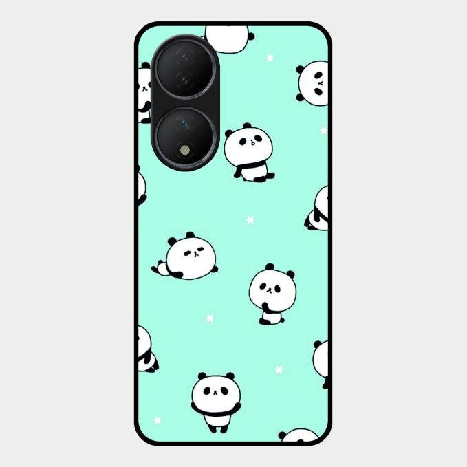Cute Panda Blue Glass Case Cover For Vivo Y100A 5G