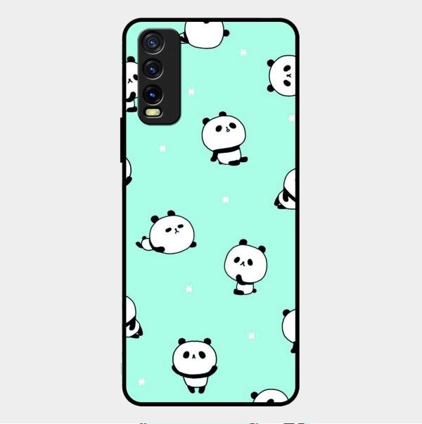 Cute Panda Blue Glass Case Cover For Vivo Y12G