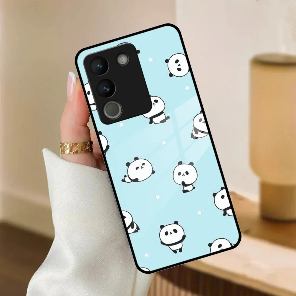 Cute Panda Blue Glass Case Cover For Vivo - ShopOnCliQ