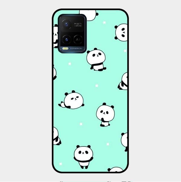 Cute Panda Blue Glass Case Cover For Vivo Y21T