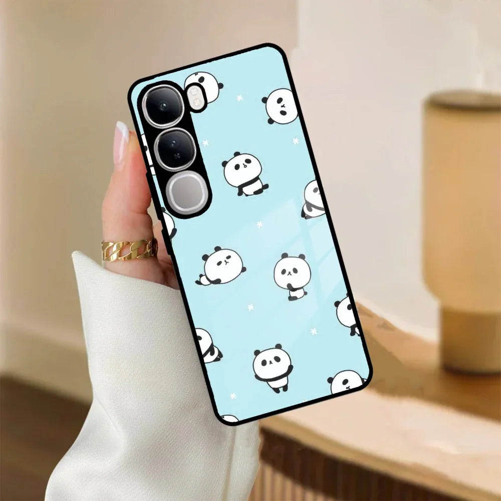 Cute Panda Blue Glass Case Cover For Vivo - ShopOnCliQ